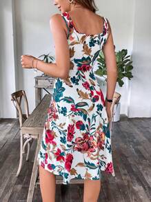 SHEIN Clasi Váy chữ A cổ vuông in hoa mùa xuân cho nữ - Nhiều màu - Xem 2