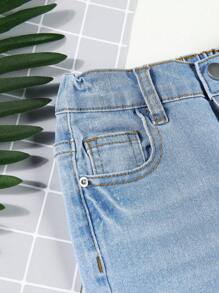 男小童斜口袋反摺褲腳牛仔短褲 - 淺色水洗藍 - 查看 4
