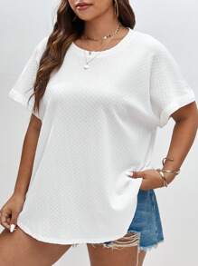 SHEIN Frenchy Talla grande Camiseta unicolor de manga murciélago - Blanco - Ver 3