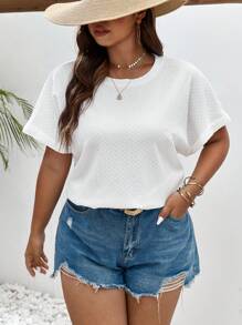 SHEIN Frenchy Talla grande Camiseta unicolor de manga murciélago - Blanco - Ver 1