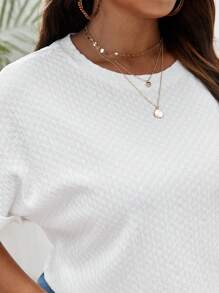 SHEIN Frenchy Talla grande Camiseta unicolor de manga murciélago - Blanco - Ver 5