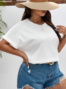 SHEIN Frenchy Talla grande Camiseta unicolor de manga murciélago - Blanco - Ver 6