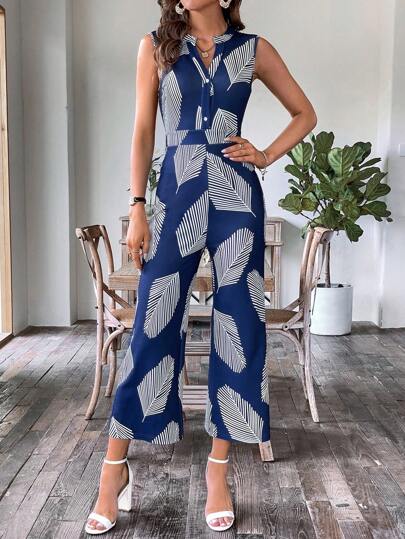 SHEIN LUNE 樹葉印花前紐扣連身褲