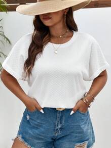 SHEIN Frenchy Talla grande Camiseta unicolor de manga murciélago - Blanco - Ver 7