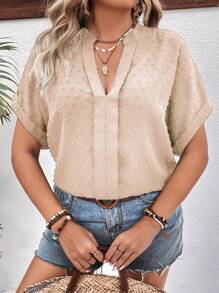 SHEIN Frenchy Plus Swiss Dot Batwing Sleeve Blouse - Apricot - View 1