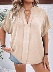 SHEIN Frenchy Plus Swiss Dot Batwing Sleeve Blouse - Apricot - View 4