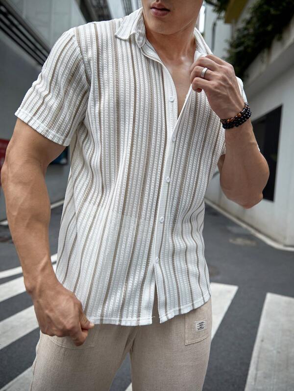 HIMLAND Summer Casual Striped Short Sleeve Shirt