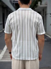 Manfinity VCAY Summer Casual Striped Short Sleeve Shirt - White - View 2