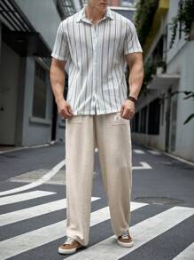 Manfinity VCAY Summer Casual Striped Short Sleeve Shirt - White - View 4