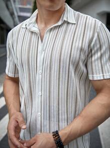 Manfinity VCAY Summer Casual Striped Short Sleeve Shirt - White - View 5