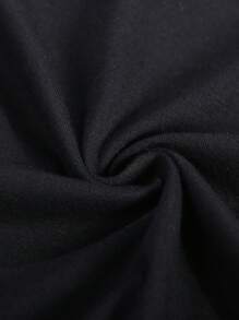 SHEIN EZwear 漢堡和字母圖案T恤 - 黑色 - 查看 3