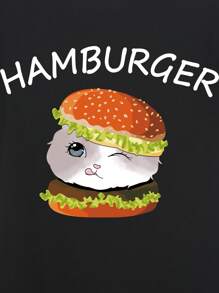 SHEIN EZwear 漢堡和字母圖案T恤 - 黑色 - 查看 5