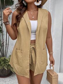 SHEIN LUNE Plus Dual Pocket Vest Coat & Belted Shorts