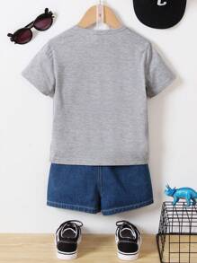 SHEIN 男小童1入組恐龍印花T恤 - 淺灰色 - 查看 2