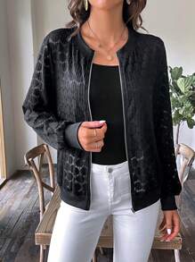 SHEIN LUNE 拉鏈開襟前夾克 - 黑色 - 查看 3