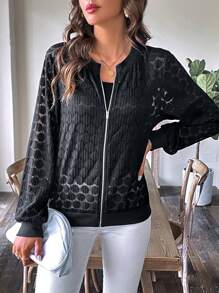 SHEIN LUNE 拉鏈開襟前夾克 - 黑色 - 查看 6