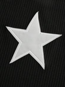 SHEIN Teen Girl Star Print Contrast Lace Cami Top - Black - View 3