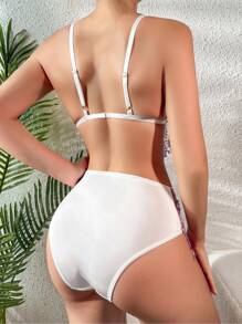 Sequin Fringe Hem Lingerie Set - Pink - View 2