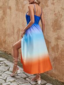 SHEIN Unity Vestido de tirantes de ombré con nudo lateral bajo cruzado - Multicolor - Ver 2