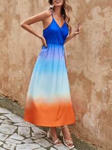 SHEIN Unity Vestido de tirantes de ombré con nudo lateral bajo cruzado - Multicolor - Ver 3