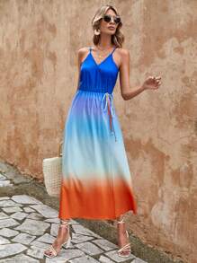 SHEIN Unity Vestido de tirantes de ombré con nudo lateral bajo cruzado - Multicolor - Ver 5