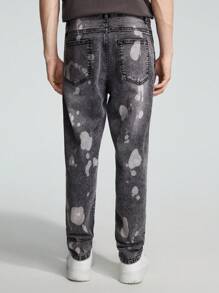 ROMWE MEN Street Life Các bạn Rách Frayed In Splash Ink Quần jean - Màu xám đen - Xem 2