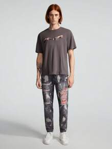 ROMWE MEN Street Life Các bạn Rách Frayed In Splash Ink Quần jean - Màu xám đen - Xem 3