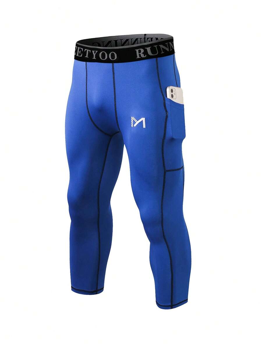 Nam Đồ họa Chữ cái Thể thao Quần tất Có túi điện thoại - Màu xanh lam - Xem 1