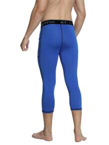 Nam Đồ họa Chữ cái Thể thao Quần tất Có túi điện thoại - Màu xanh lam - Xem 2