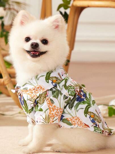 Pati Paints Artist Vacation 1pc Woven Fabric Leaf & Animal Print Pet Shirt For Cat And Dog For Spring