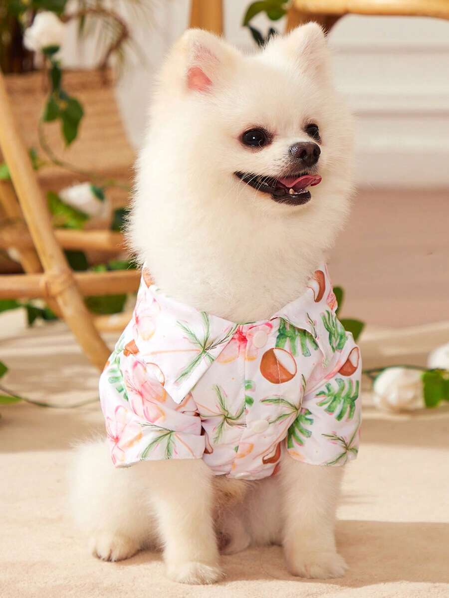 Brittany Frost Designs 1pc Woven Fabric Coconut & Floral Print Pet Shirt For Cat And Dog For Spring - Multicolor - View 1
