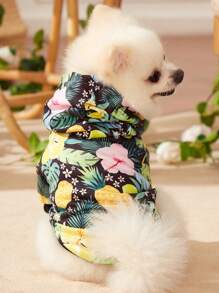 Doodleandpattern 1入組織物花和鳳梨樣式寵物連帽衫適用於狗狗和貓適用於寒冷天氣 - 彩色 - 查看 8
