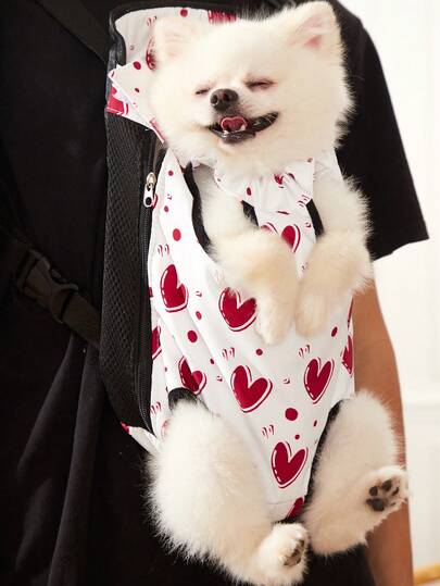 Jelisart Girlcore Red Heart Shaped Cute White Pet Carrier Backpack For Outdoor Activities