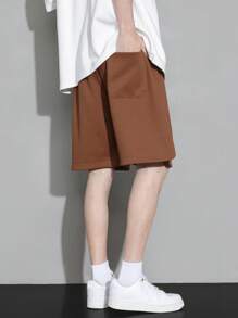 男士字母圖案腰部抽繩短褲 - 咖啡棕 - 查看 2