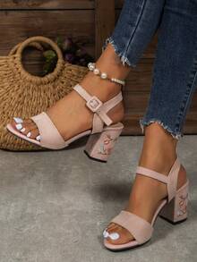 NỮ Thoải mái Thêu hoa Xăng đan gót khối , Thời trang Mùa hè Faux Suede Dép Quai Quai Mắt Cá Chân - Hồng - Xem 2