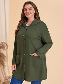 EMERY ROSE 大碼雙口袋落肩袖連帽外套 - 軍綠色 - 查看 3