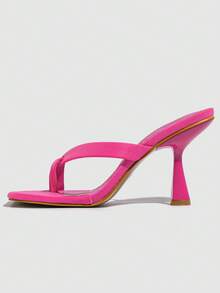 女款桃紅色平底拖鞋，時尚夏季涼鞋 - 玫紅色 - 查看 4