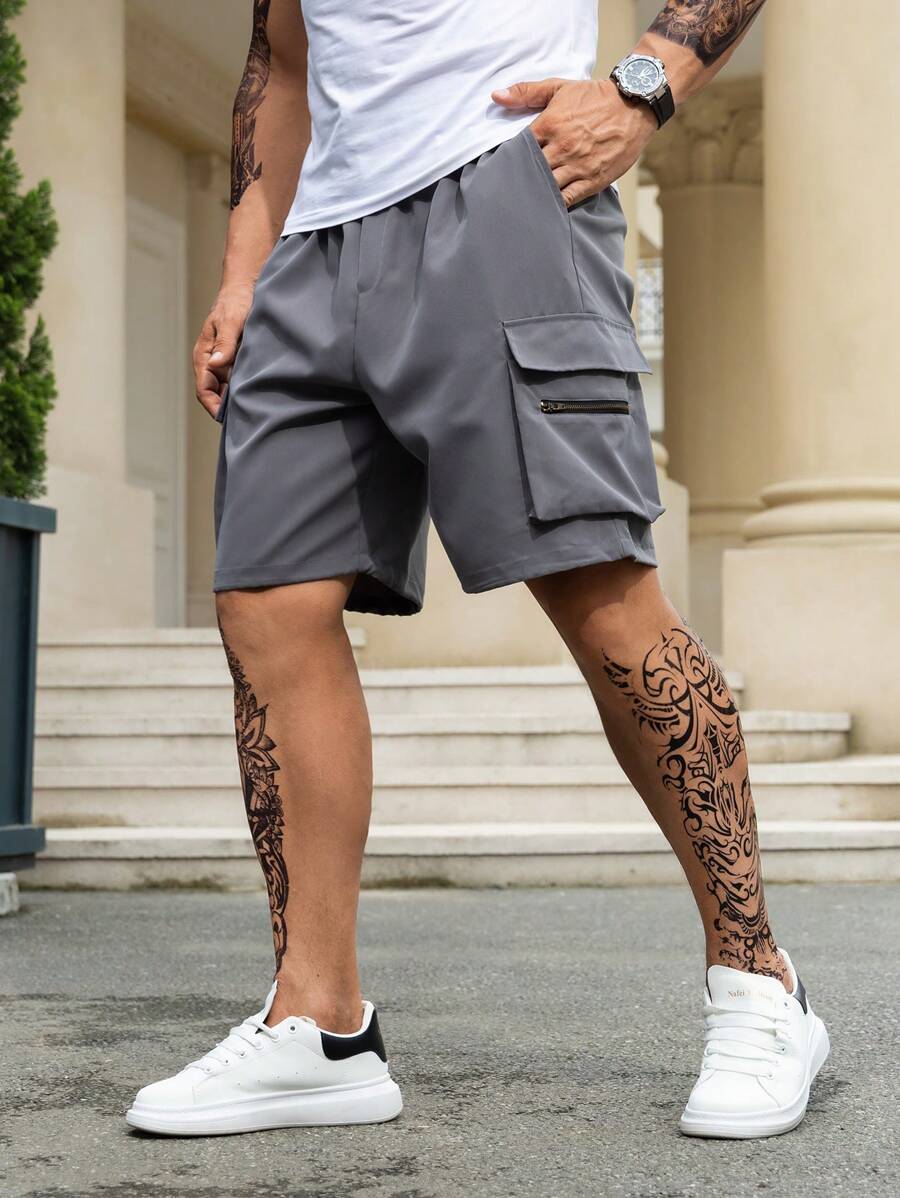 Manfinity LEGND Men Plus Flap Pocket Side Drawstring Waist Cargo Shorts - Grey - View 1