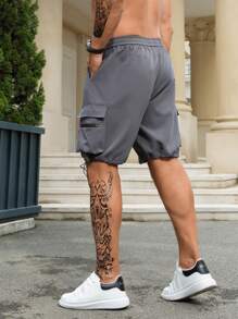 Manfinity LEGND Men Plus Flap Pocket Side Drawstring Waist Cargo Shorts - Grey - View 2