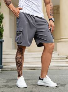 Manfinity LEGND Men Plus Flap Pocket Side Drawstring Waist Cargo Shorts - Grey - View 3