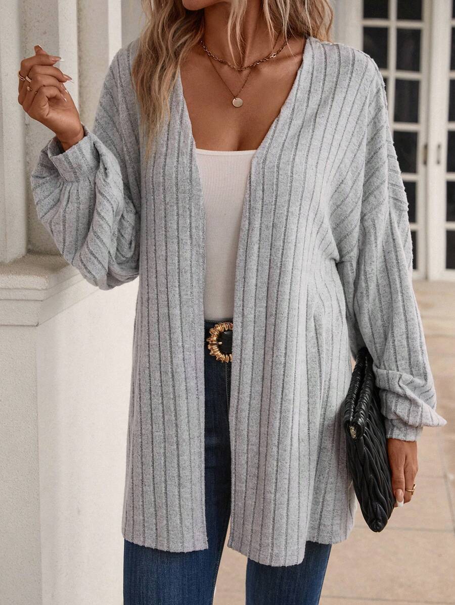 SHEIN LUNE 落肩袖開門襟外套 - 灰色 - 查看 1