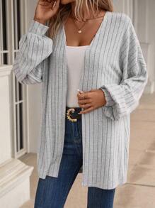 SHEIN LUNE 落肩袖開門襟外套 - 灰色 - 查看 5