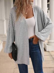 SHEIN LUNE 落肩袖開門襟外套 - 灰色 - 查看 6