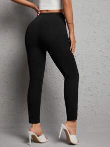SHEIN PETITE Zip Fly Skinny Pants - Black - View 2