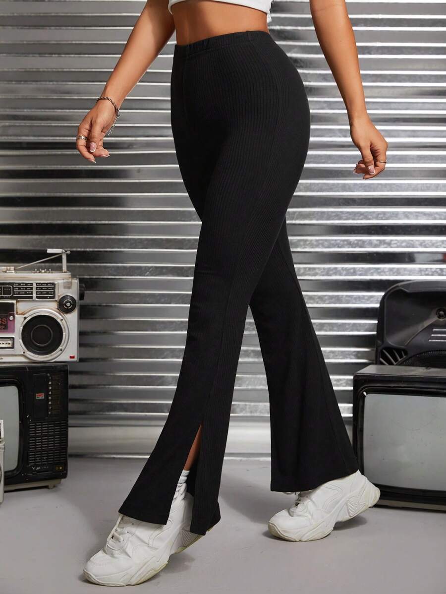 SHEIN PETITE High Waisted Slit Hem Pants