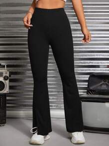 SHEIN PETITE High Waisted Slit Hem Pants