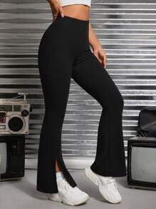 SHEIN PETITE High Waisted Slit Hem Pants