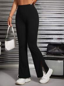 SHEIN PETITE High Waisted Slit Hem Pants