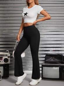 SHEIN PETITE High Waisted Slit Hem Pants