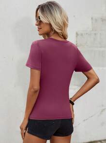 SHEIN LUNE 半拉鏈補丁貼口袋T恤